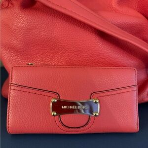Michael by Michael Kors- purse with matching wallet! Leather in watermelon pink